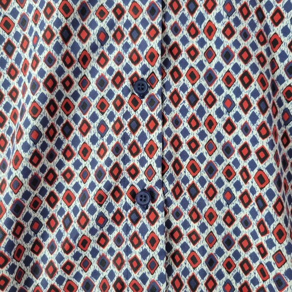 Joan Leslie Petite Womens Button Up Shirt 16P Red‎ Blue Geometric Print Top - Picture 4 of 10
